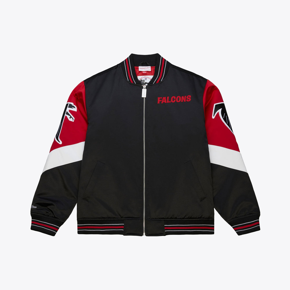 Men's Black Atlanta Falcons Throwback Vintage Heavyweight Satin Full-Zip Jacket