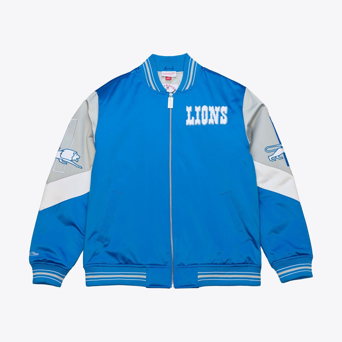 Detroit Lions Blue Vintage Logo Full-Zip Satin Varsity Jacket